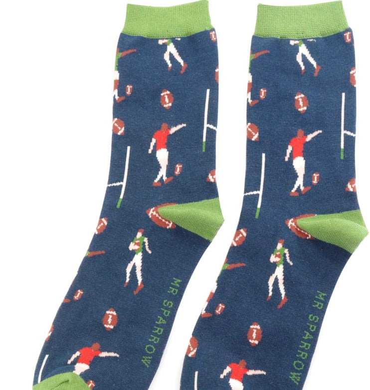 Mr Sparrow MENS Bamboo Ankle Socks -Rugby Scene - Navy