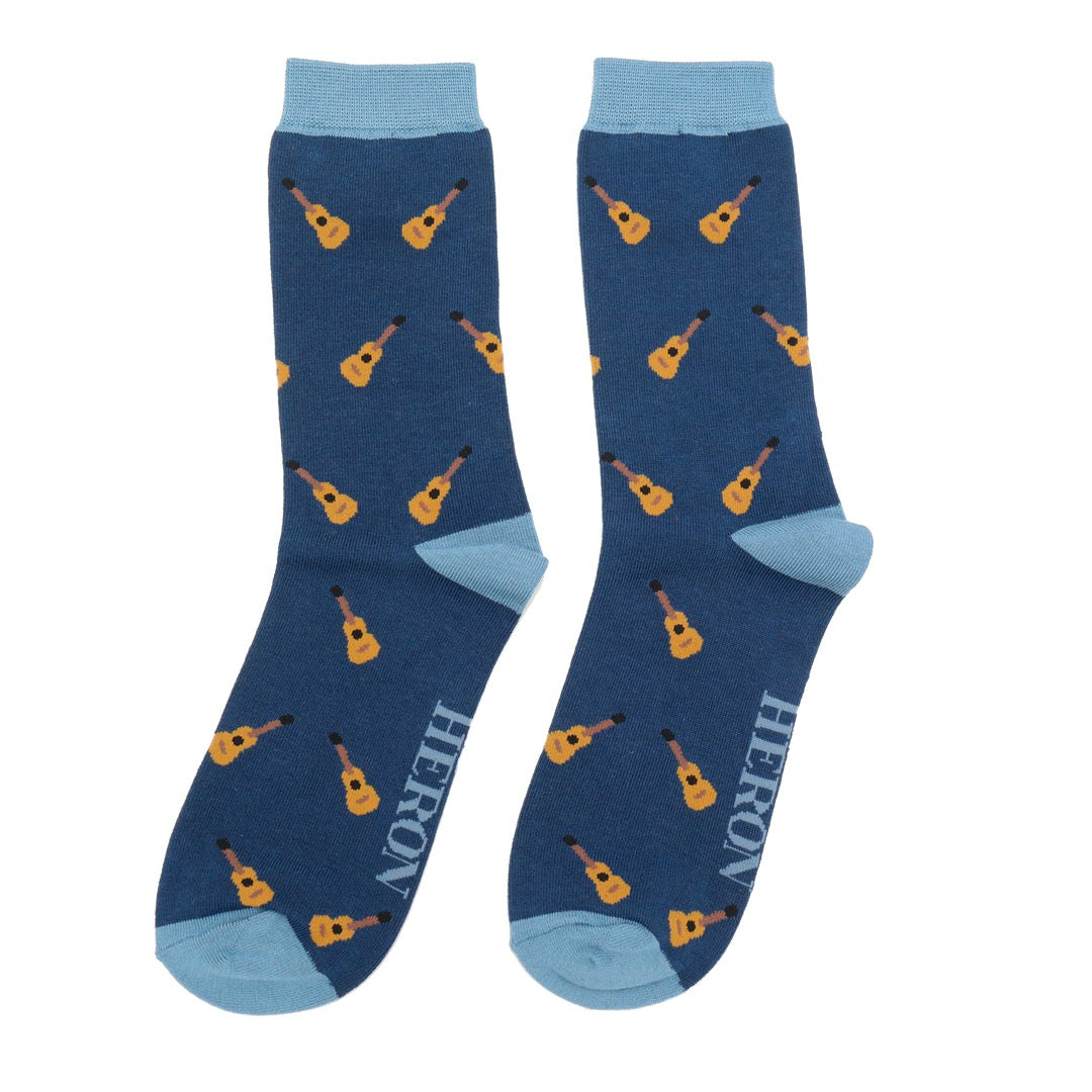 Mr Heron MENS Bamboo Ankle Socks - Acoustic Guitar - Navy