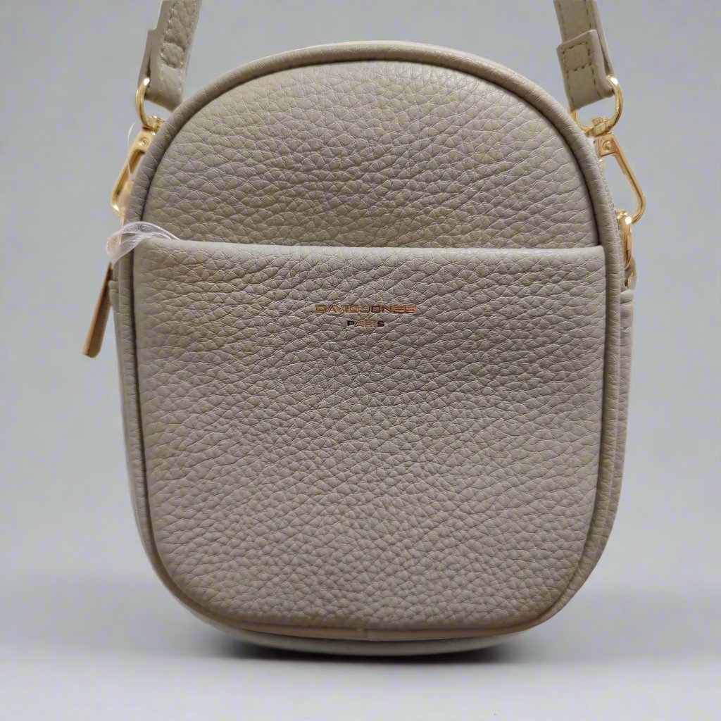 David Jones Double Zip Small Rounded Top Crossbody Bag - Steel Grey/Gold Fittings (NV7000-1)