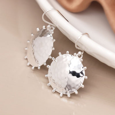 POM Sterling Silver Statement Hammered Sun Disc Drop Earrings