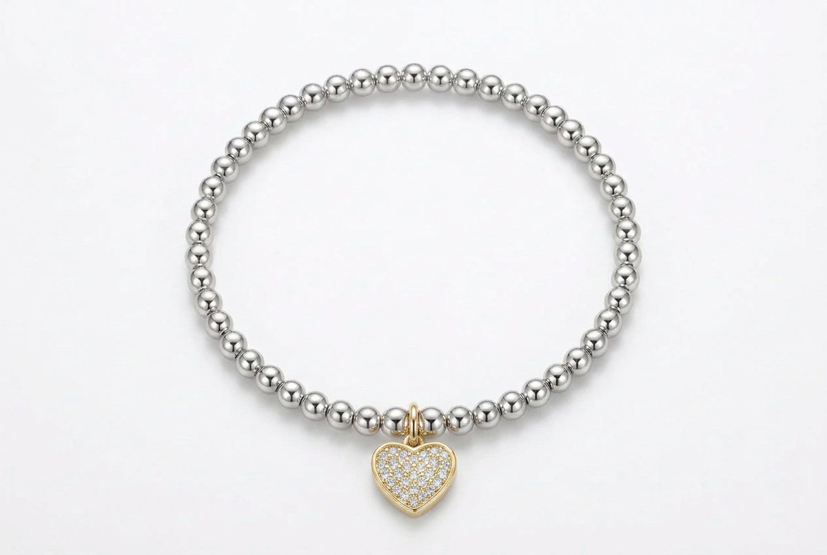 Aria Pave Heart Stretch Bracelet - Gold - Clementine Jewellery