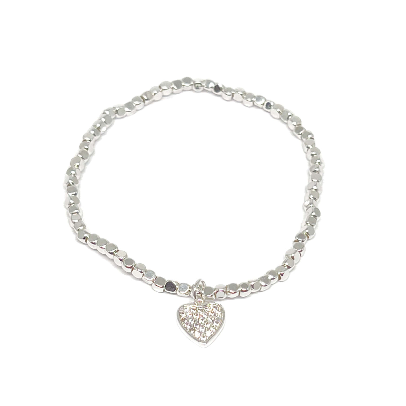 Aria Pave Heart Stretch Bracelet - Silver - Clementine Jewellery