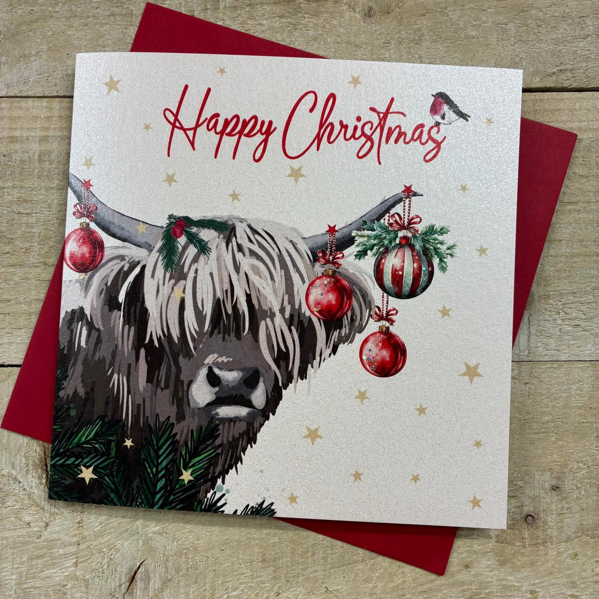 White Cotton Cards -  Happy Christmas Highland Cow - Card