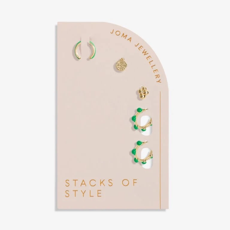 Joma Jewellery - Stacks of Style Green Enamel & Gold Multi Set - Gold