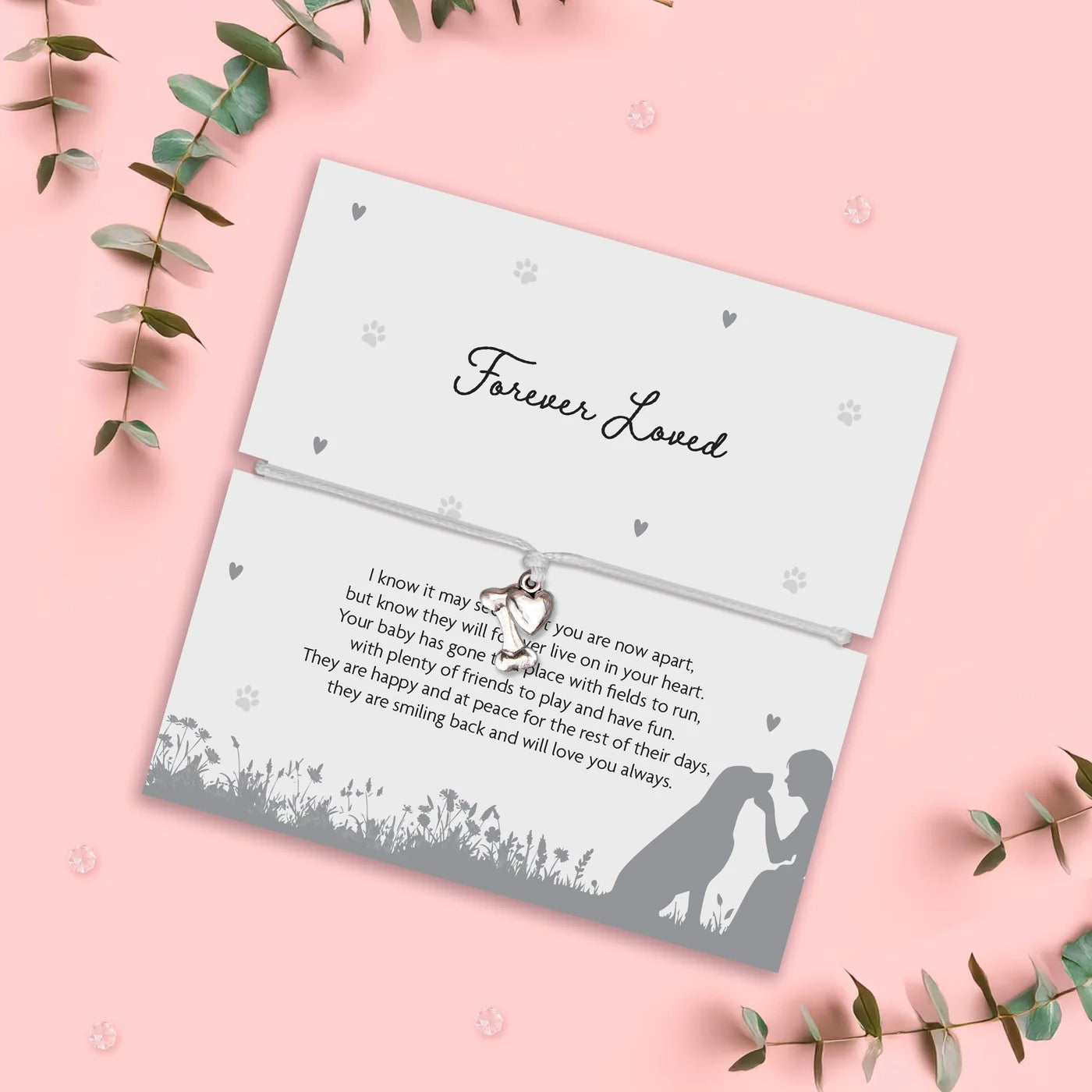 Letterbox Love - Forever Loved - Heart &amp; Bone Adjustable Cord Bracelet (Dog Loss)