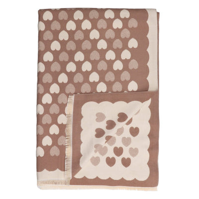 Zelly Heart Print Reversible Cosy Scarf - Taupe/Cream