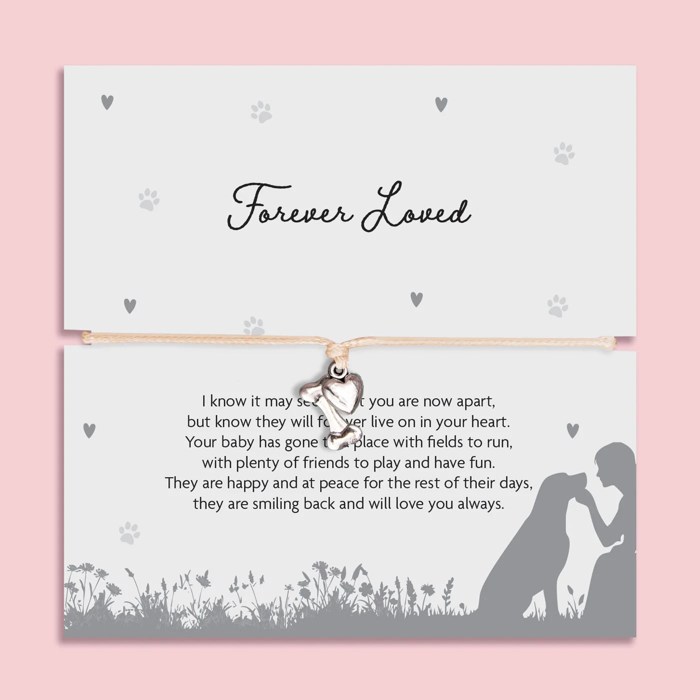 Letterbox Love - Forever Loved - Heart &amp; Bone Adjustable Cord Bracelet (Dog Loss)
