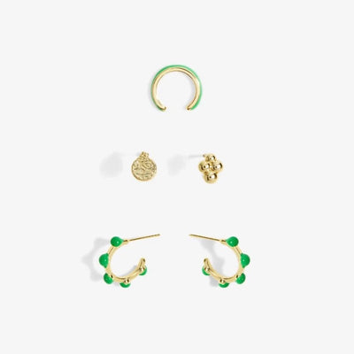 Joma Jewellery - Stacks of Style Green Enamel & Gold Multi Set - Gold