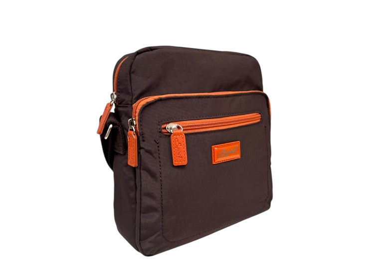Spirit (5766) Lightweight Crossbody Multi Zip Handbag - Dark Chocolate/Orange