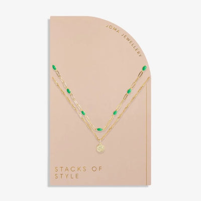 Joma Jewellery - Stacks of Style Gold & Green Enamel Set of 2 Necklaces
