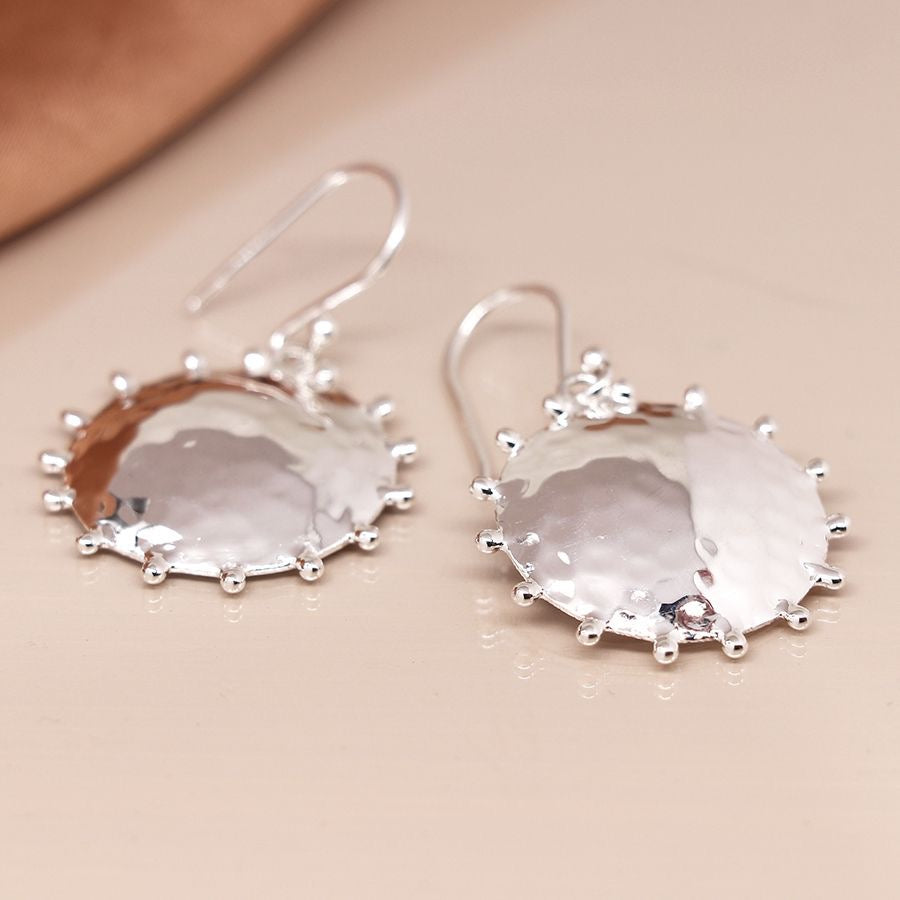 POM Sterling Silver Statement Hammered Sun Disc Drop Earrings