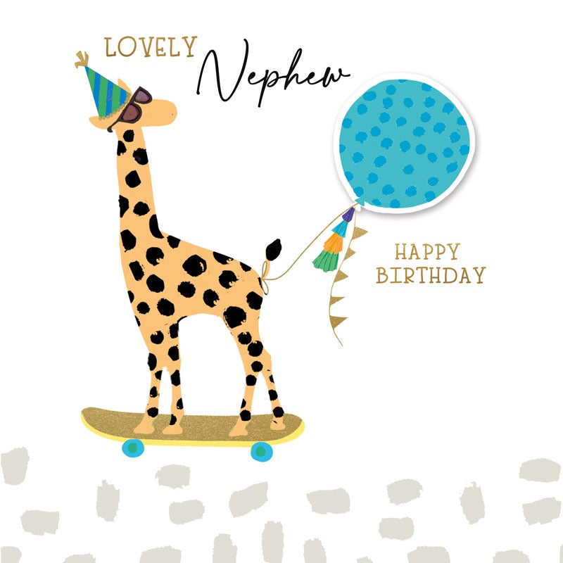 Lovely Nephew Skateboarding Giraffe Birthday Card - Hammond Gower