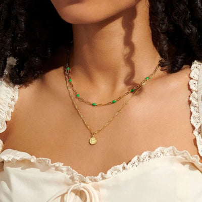 Joma Jewellery - Stacks of Style Gold & Green Enamel Set of 2 Necklaces