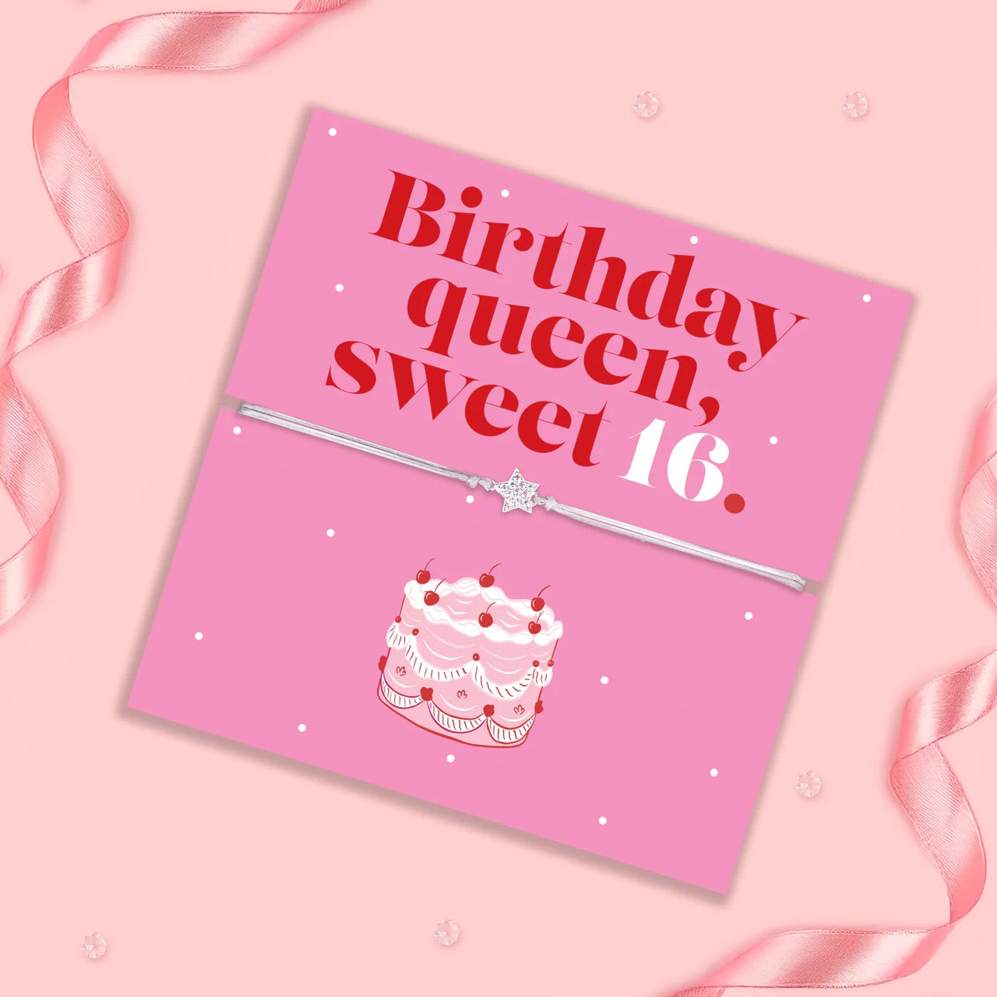 Letterbox Love - Birthday Queen, Sweet 16 - Pave Star Cord Bracelet