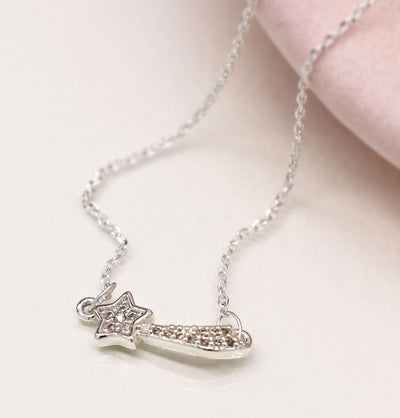 POM Silver Plated Shooting Star Crystal Necklace