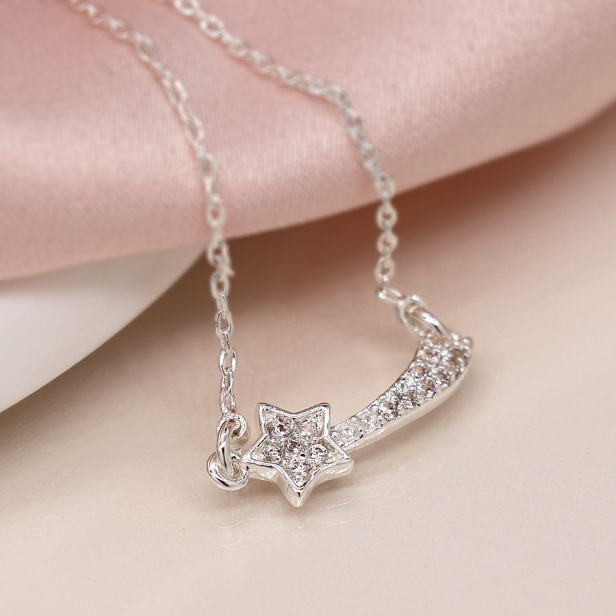 POM Silver Plated Shooting Star Crystal Necklace