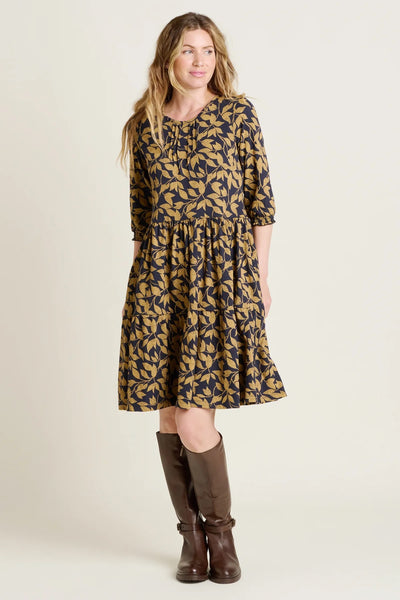 Brakeburn Charlotte Knee Length Dress - Taupe/Dark Navy