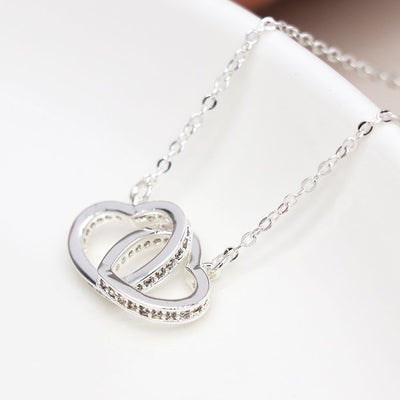 POM Silver Plated Crystal Edged Linked Hearts Necklace