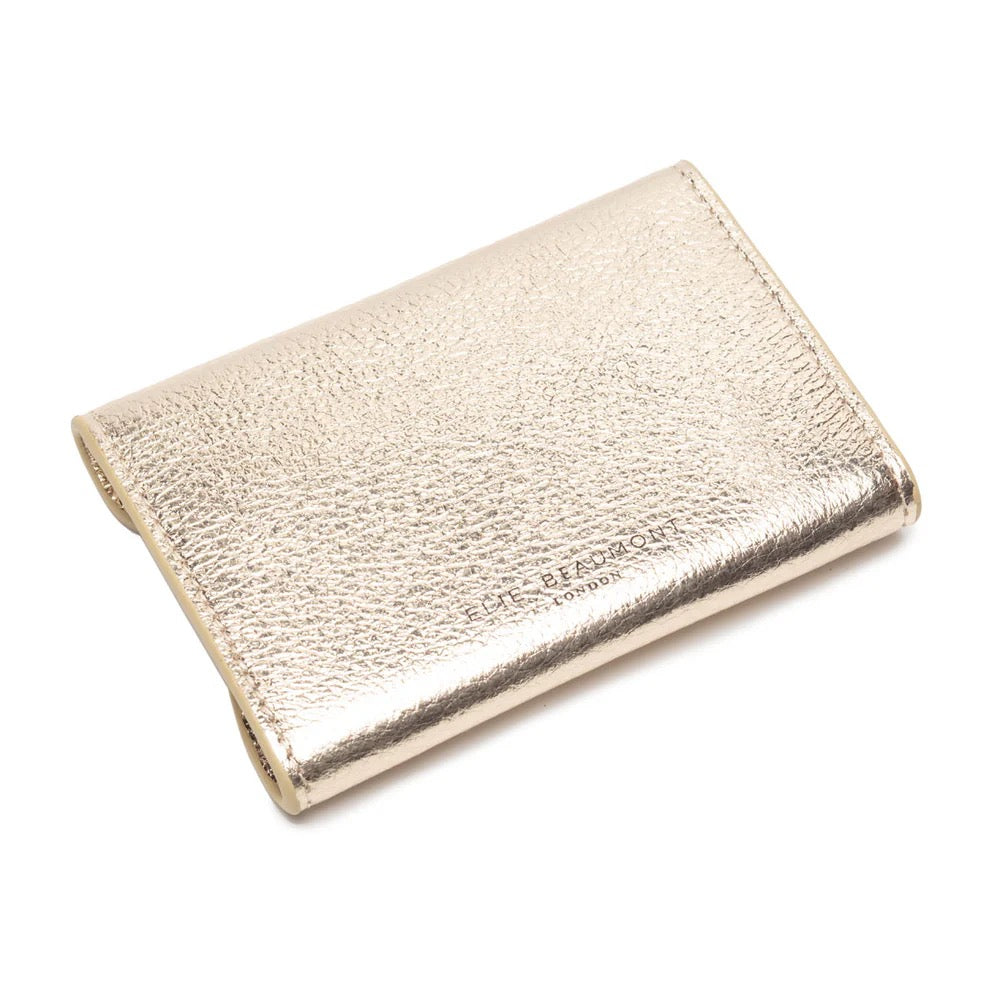 Elie Beaumont Designer Leather Folding Card Purse - Metallic Gold
