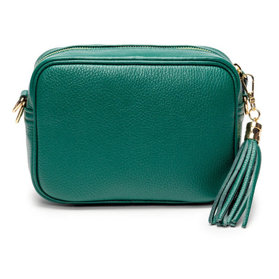 Elie Beaumont Designer Leather Crossbody Bag - Peacock Green (GOLD Fittings)