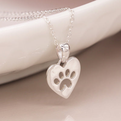 POM Sterling Silver Heart & Cut out Tiny Paw Print Pendant