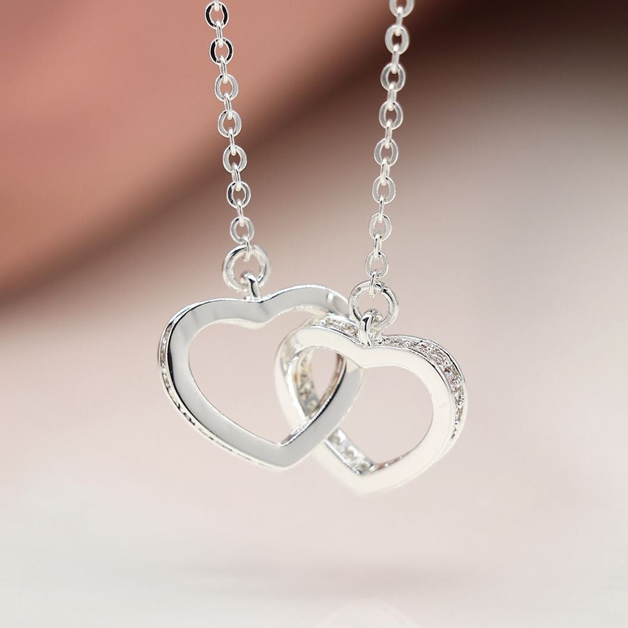 POM Silver Plated Crystal Edged Linked Hearts Necklace