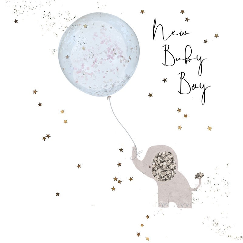 New Baby Boy Card - Elephant &amp; Balloon - Hammond Gower
