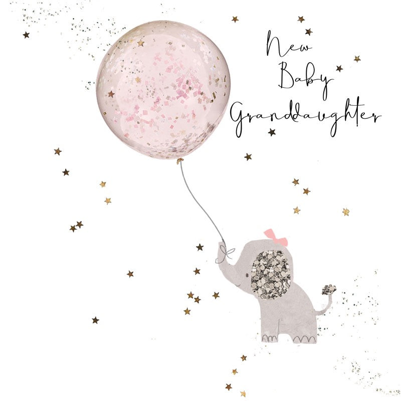 New Baby Granddaughter - Elephant &amp; Pink Balloon - Card - Hammond Gower