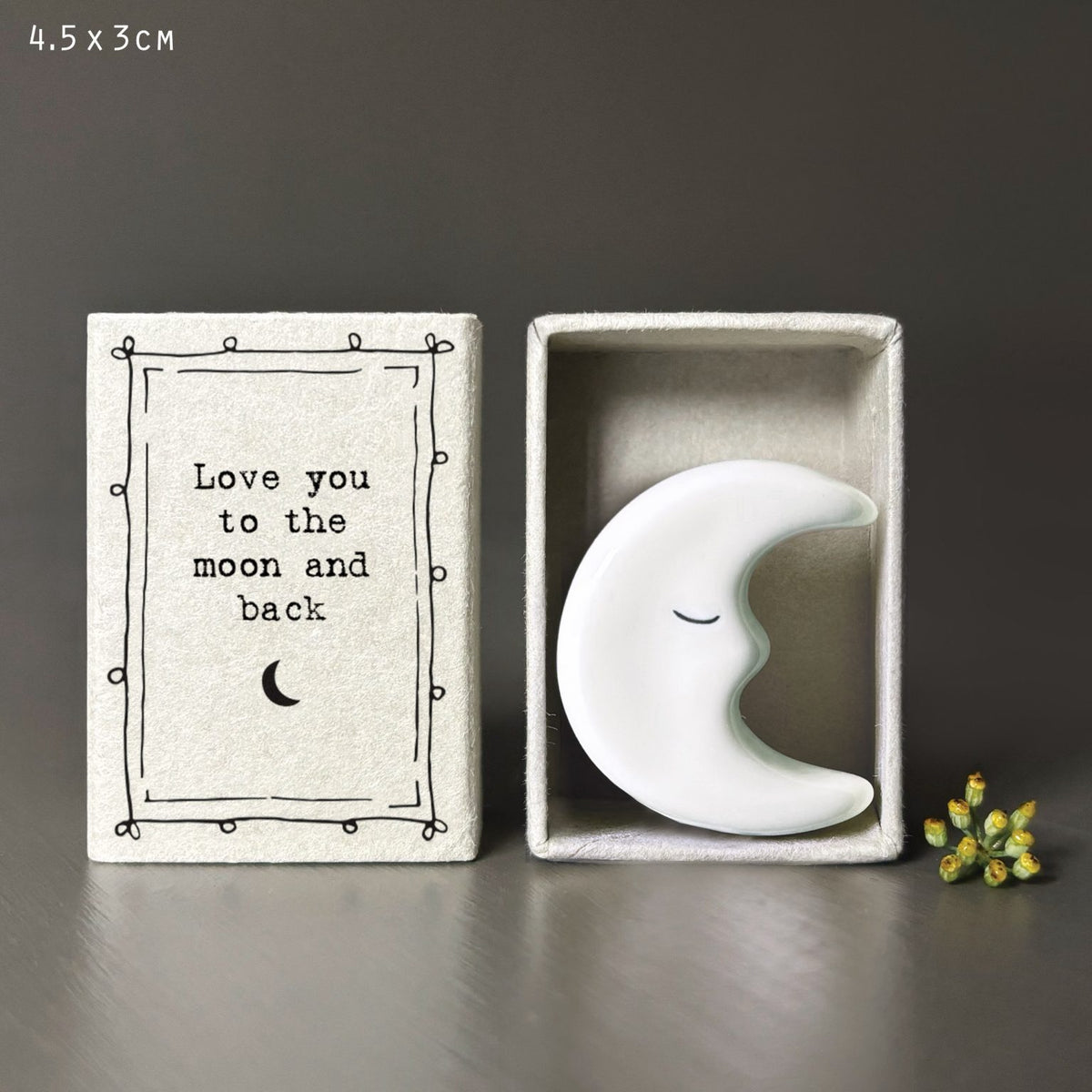 East of India Matchbox - Ceramic Ornament - Love You to Moon &amp; Back (Moon)