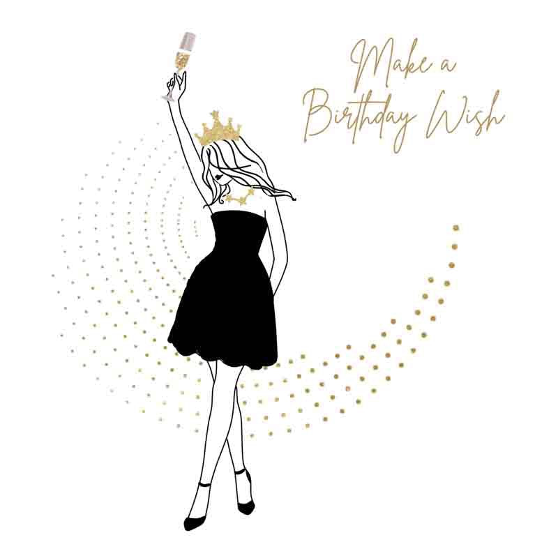 Make a Birthday Wish- Girl in Black Dress - Card - Hammond Gower