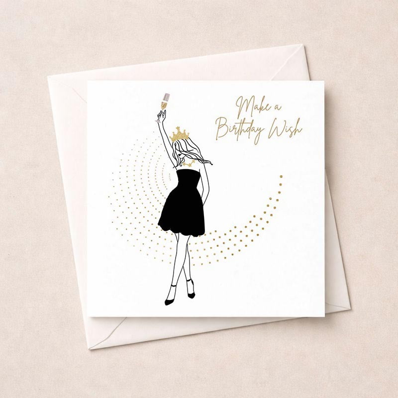 Make a Birthday Wish- Girl in Black Dress - Card - Hammond Gower