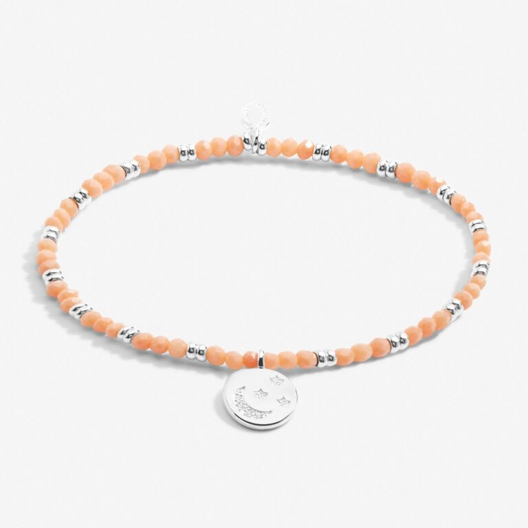 Joma Jewellery - Boho Beads Crystal Moon Bracelet  -Pale Orange & Silver