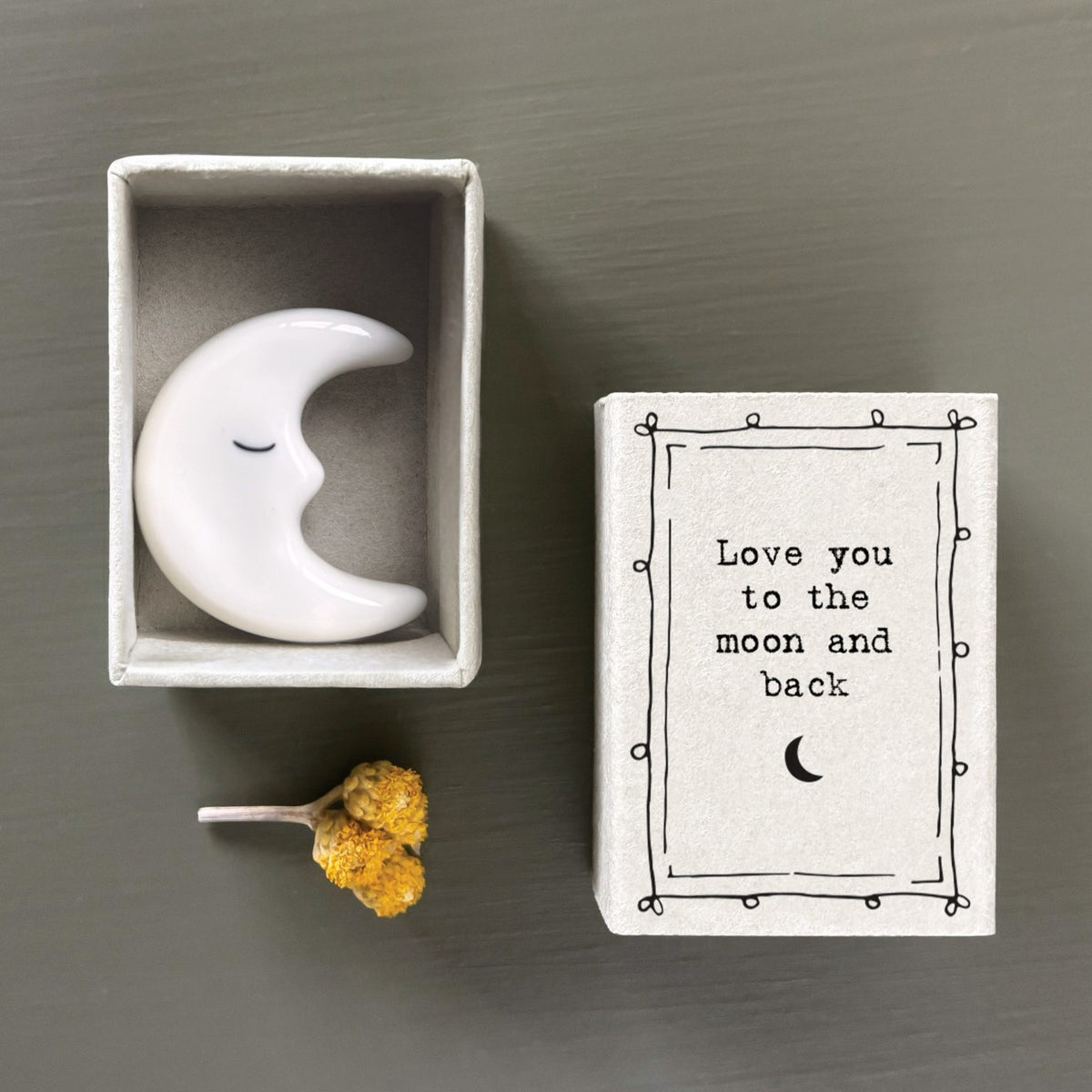 East of India Matchbox - Ceramic Ornament - Love You to Moon &amp; Back (Moon)