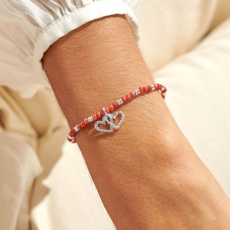 Joma Jewellery - Boho Beads Double Heart Bracelet  -Coral & Silver