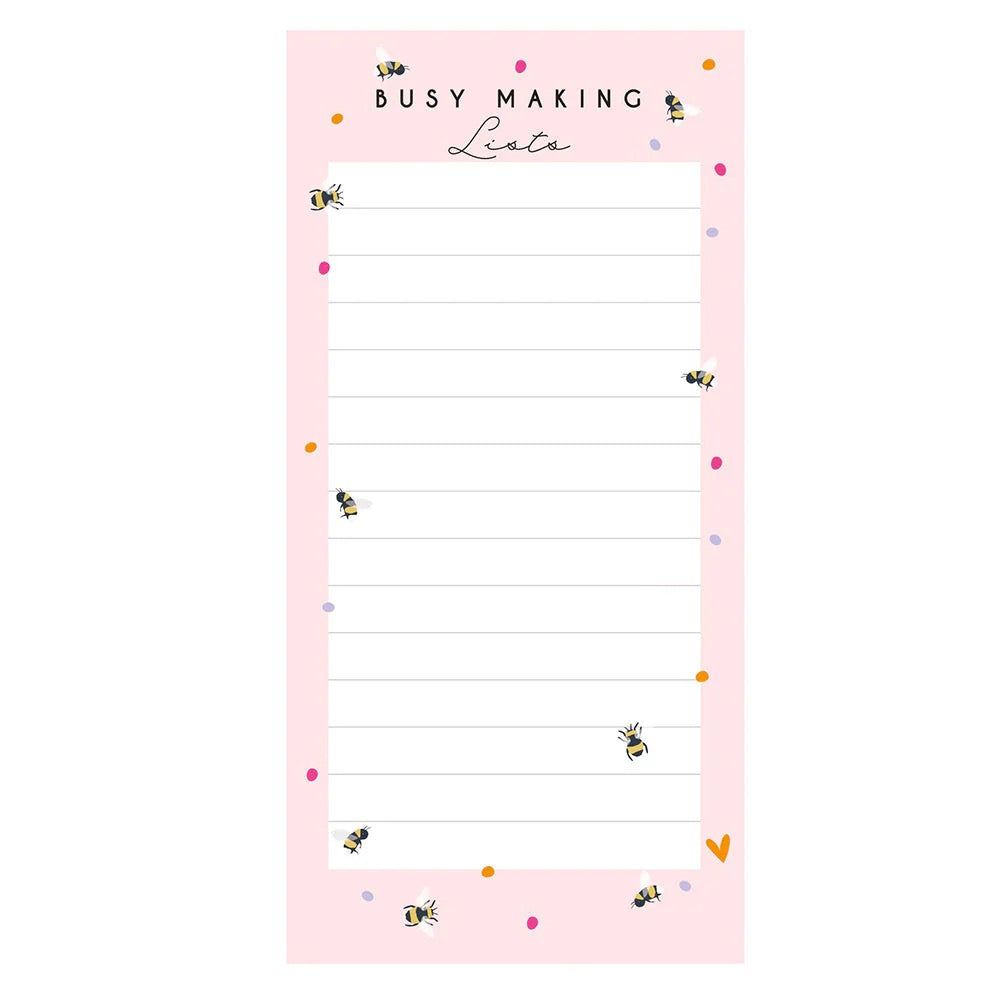 Belly Button Pink Bee - Busy Making Lists - Magnetic Notepad