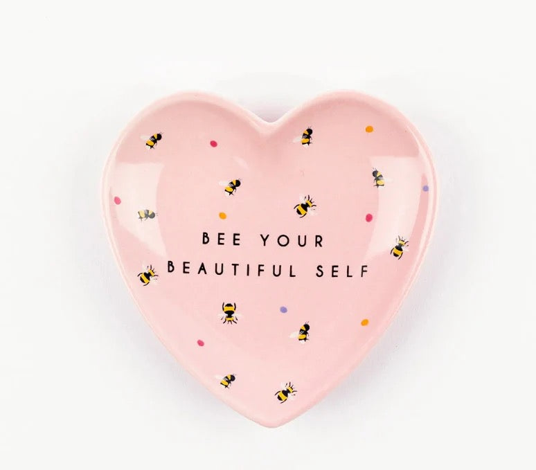 Belly Button Pink Bee - Bee Your Beautiful Self - Porcelain Heart Trinket Dish