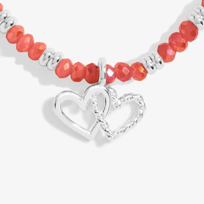 Joma Jewellery - Boho Beads Double Heart Bracelet  -Coral & Silver