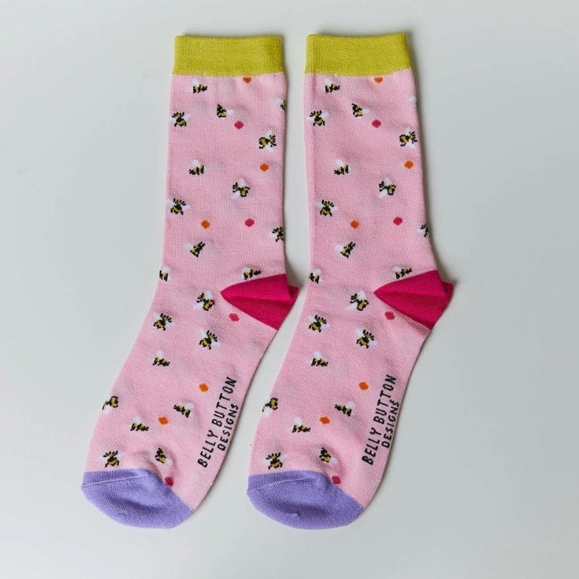 Belly Button Bamboo Socks - Bee - Pink