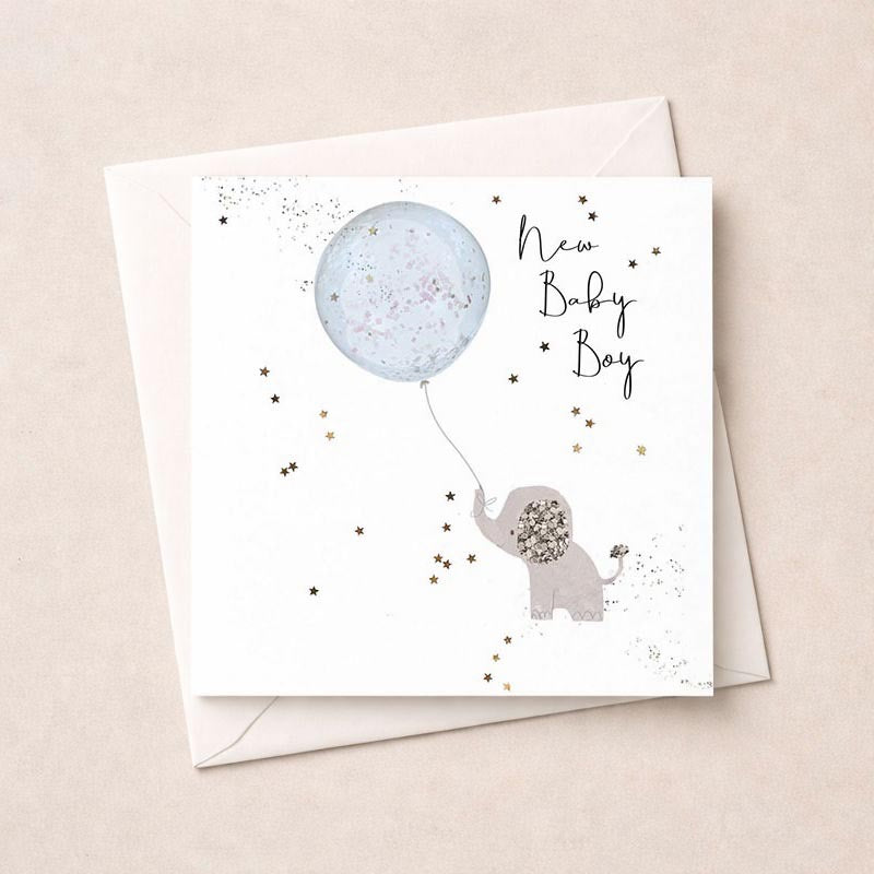 New Baby Boy Card - Elephant &amp; Balloon - Hammond Gower