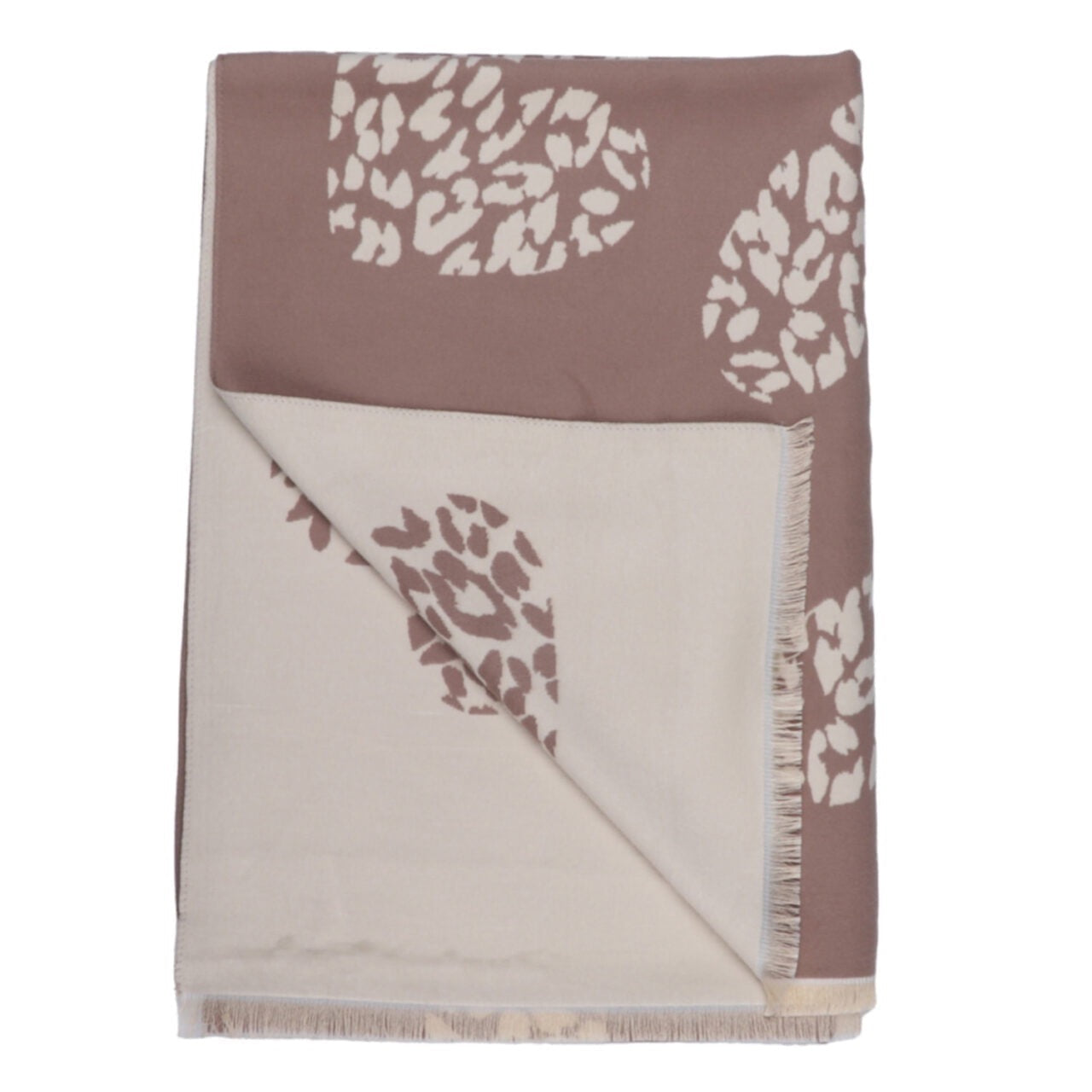 Zelly Animal Print Heart Reversible Cosy Scarf - Taupe/Cream