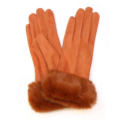 POM Burnt Sienna Faux Sued & Faux Fur Cuff Gloves