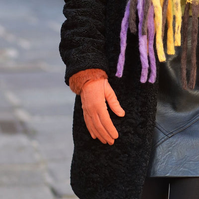 POM Burnt Sienna Faux Sued & Faux Fur Cuff Gloves