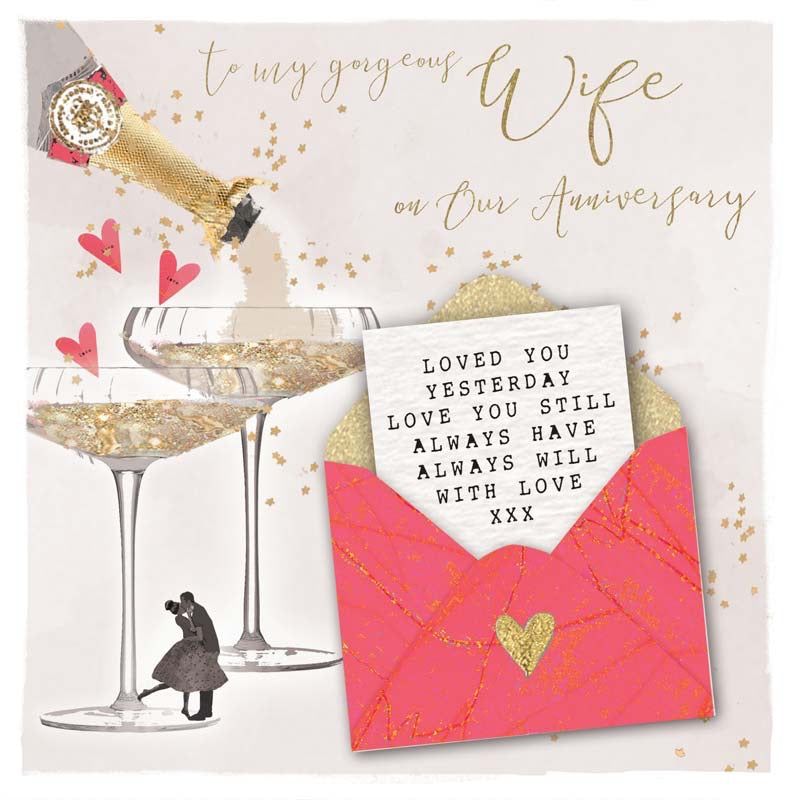 Gorgeous Wife Anniversary - Champagne &amp; Glasses with Envelope &amp; Letter Card - Hammond Gower (Copy)