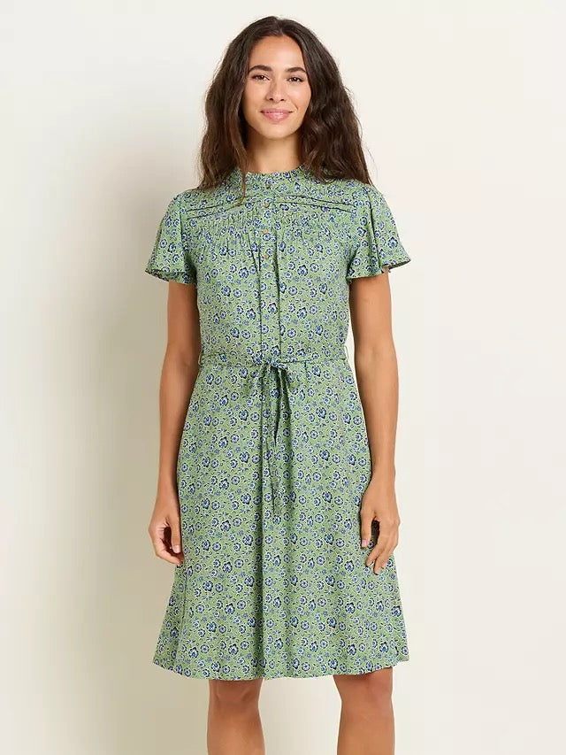Brakeburn Women's Elsie Knee Length Tie Waist Dress - Green