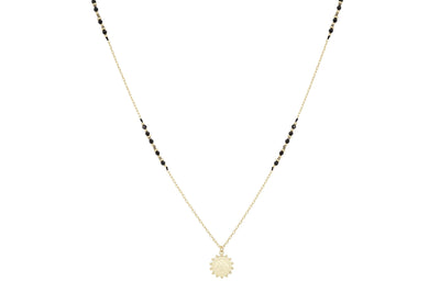 Boho Betty Flora Black Spinel Gemstone Long Gold Disc Necklace