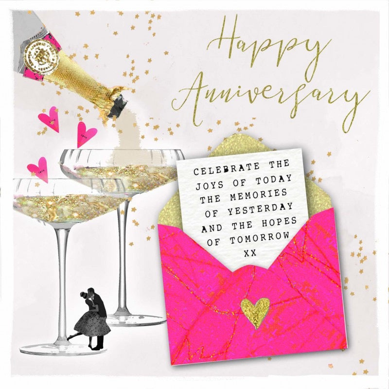 Happy Anniversary - Champagne &amp; Glasses with Envelope &amp; Letter Card - Hammond Gower