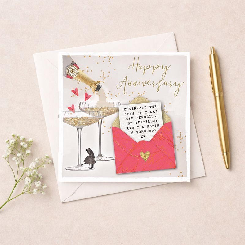 Happy Anniversary - Champagne &amp; Glasses with Envelope &amp; Letter Card - Hammond Gower