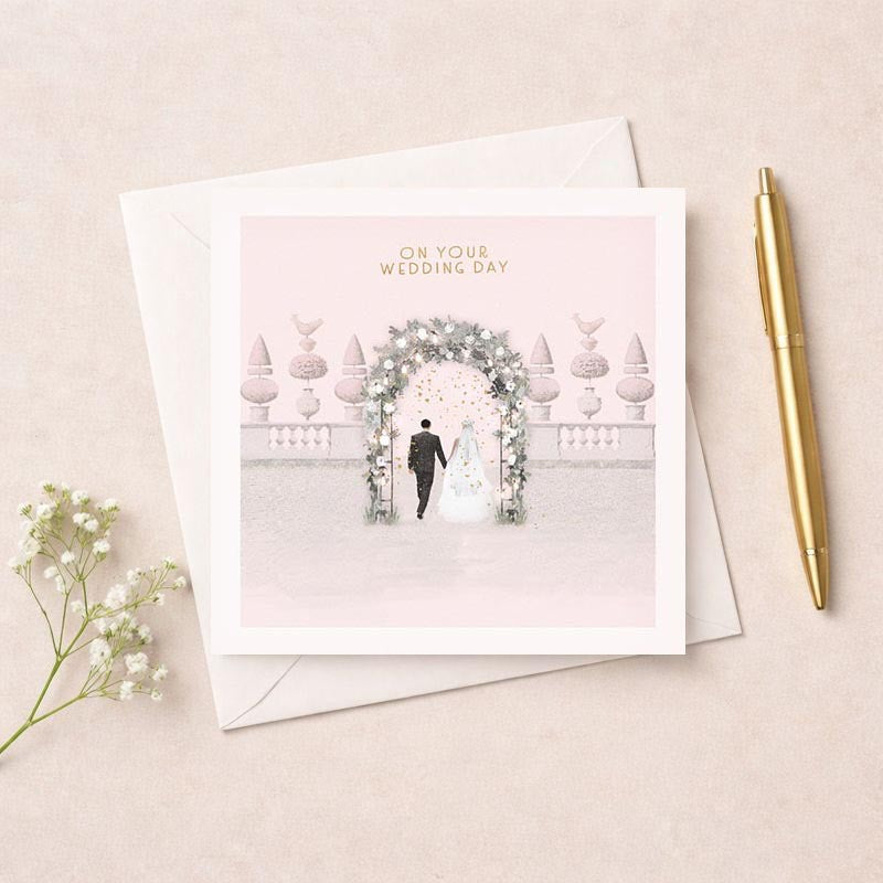 Wedding Day - Bride &amp; Groom Under Floral Arch - Card - Hammond Gower