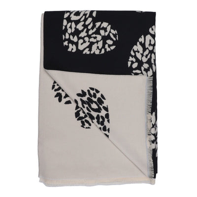 Zelly Animal Print Heart Reversible Cosy Scarf - Black/Cream