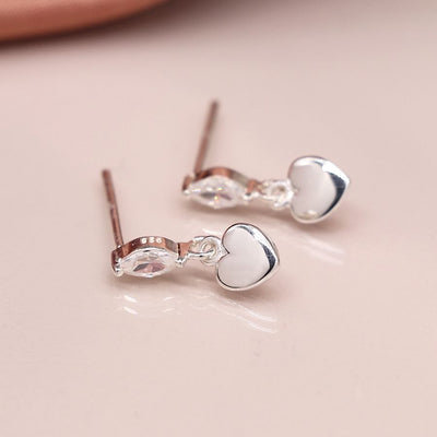 POM Sterling Silver Marquis Crystal & Heart Charm Earrings